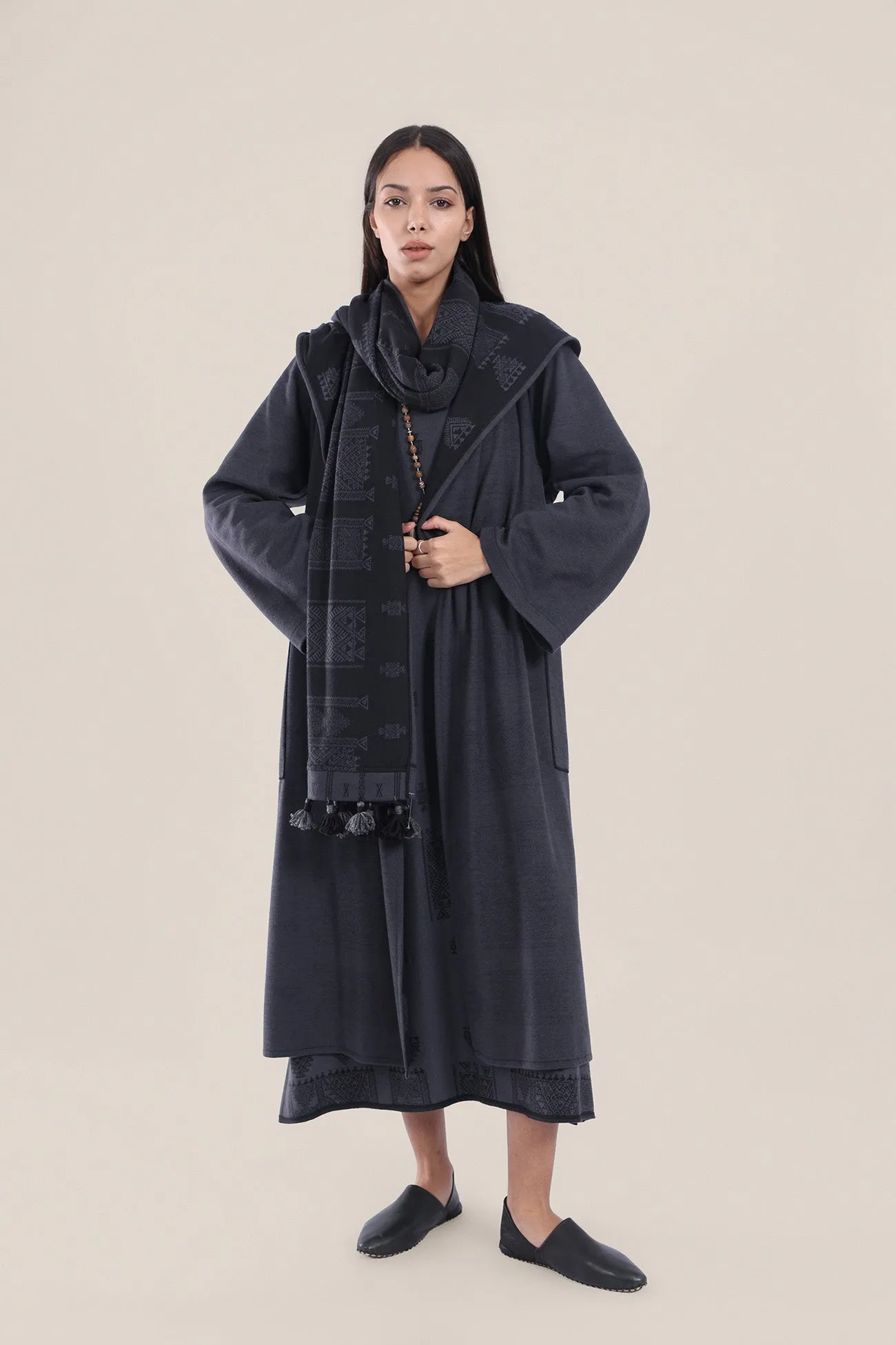 Reversible jacquard coat with hoodie