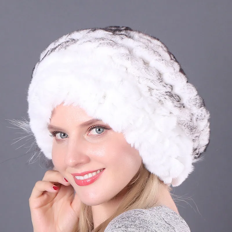 Rex rabbit fur hat ladies autumn and winter fur woven beret fashion wild fur hat