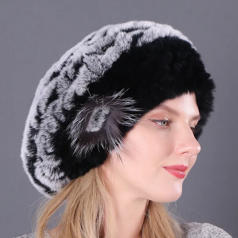 Rex rabbit fur hat ladies autumn and winter fur woven beret fashion wild fur hat