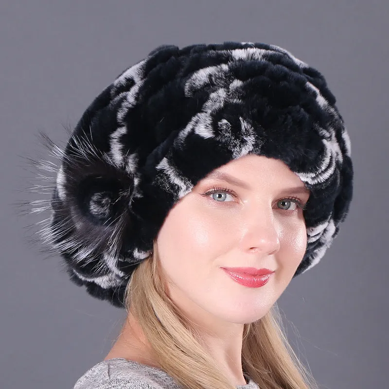 Rex rabbit fur hat ladies autumn and winter fur woven beret fashion wild fur hat