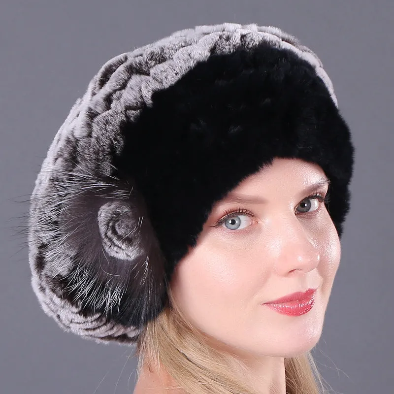 Rex rabbit fur hat ladies autumn and winter fur woven beret fashion wild fur hat