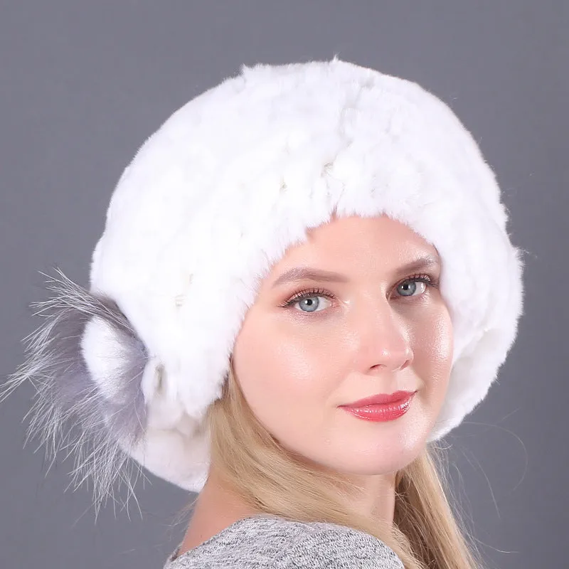 Rex rabbit fur hat ladies autumn and winter fur woven beret fashion wild fur hat