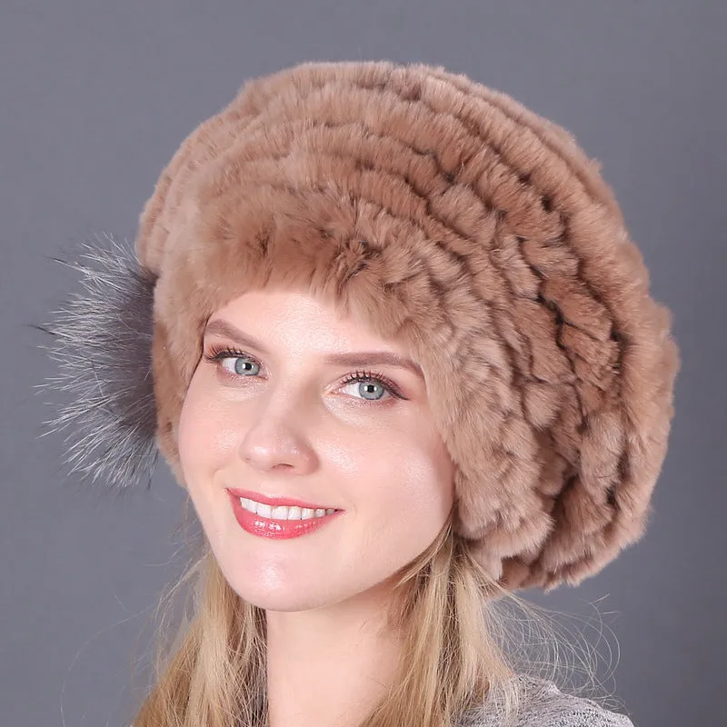 Rex rabbit fur hat ladies autumn and winter fur woven beret fashion wild fur hat