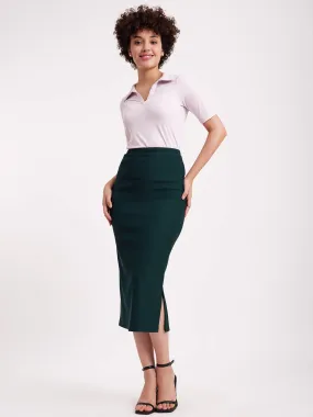 Rib Knit Midi Skirt - Green