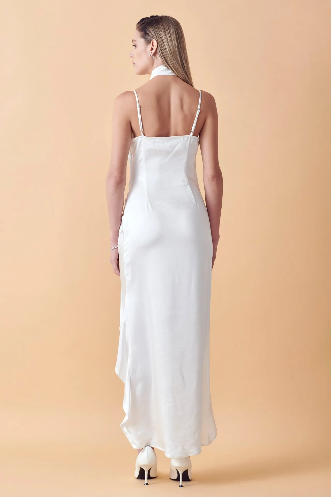 Ruched Asymmetrical Satin Slip Maxi