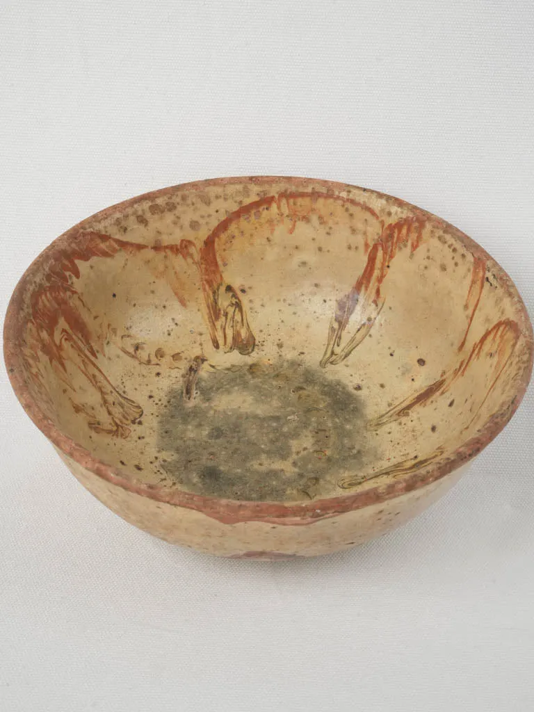 Rustic French Ceramic Bowl with Ochre Glaze 4"