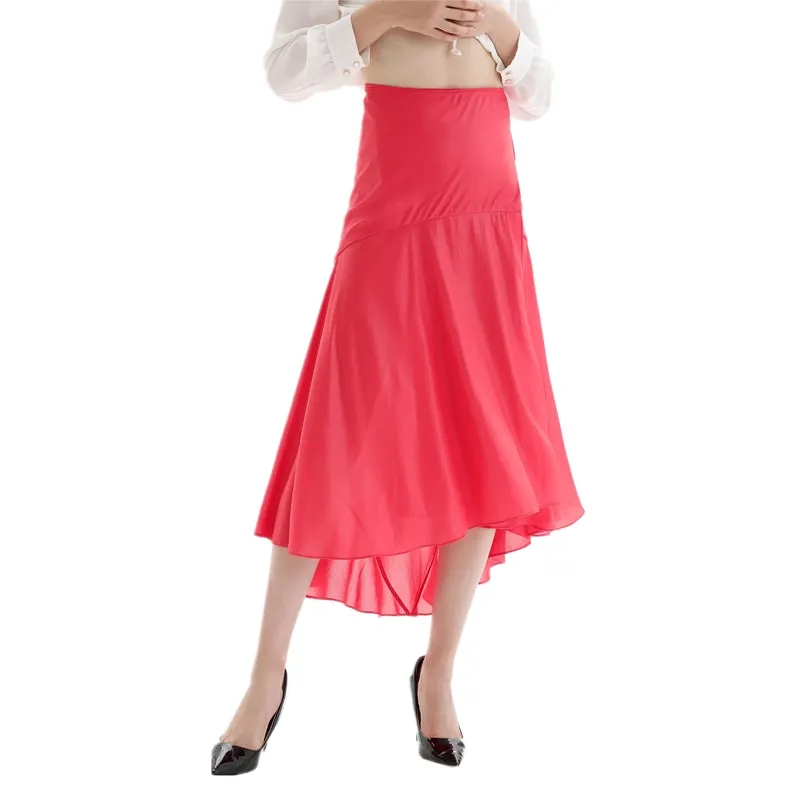 S070 Women solid wrap design panelled asymmetric casual midi skirt