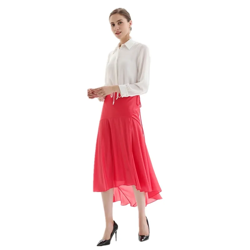 S070 Women solid wrap design panelled asymmetric casual midi skirt