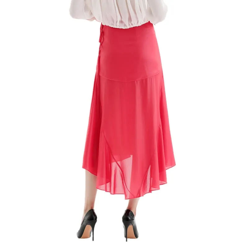 S070 Women solid wrap design panelled asymmetric casual midi skirt