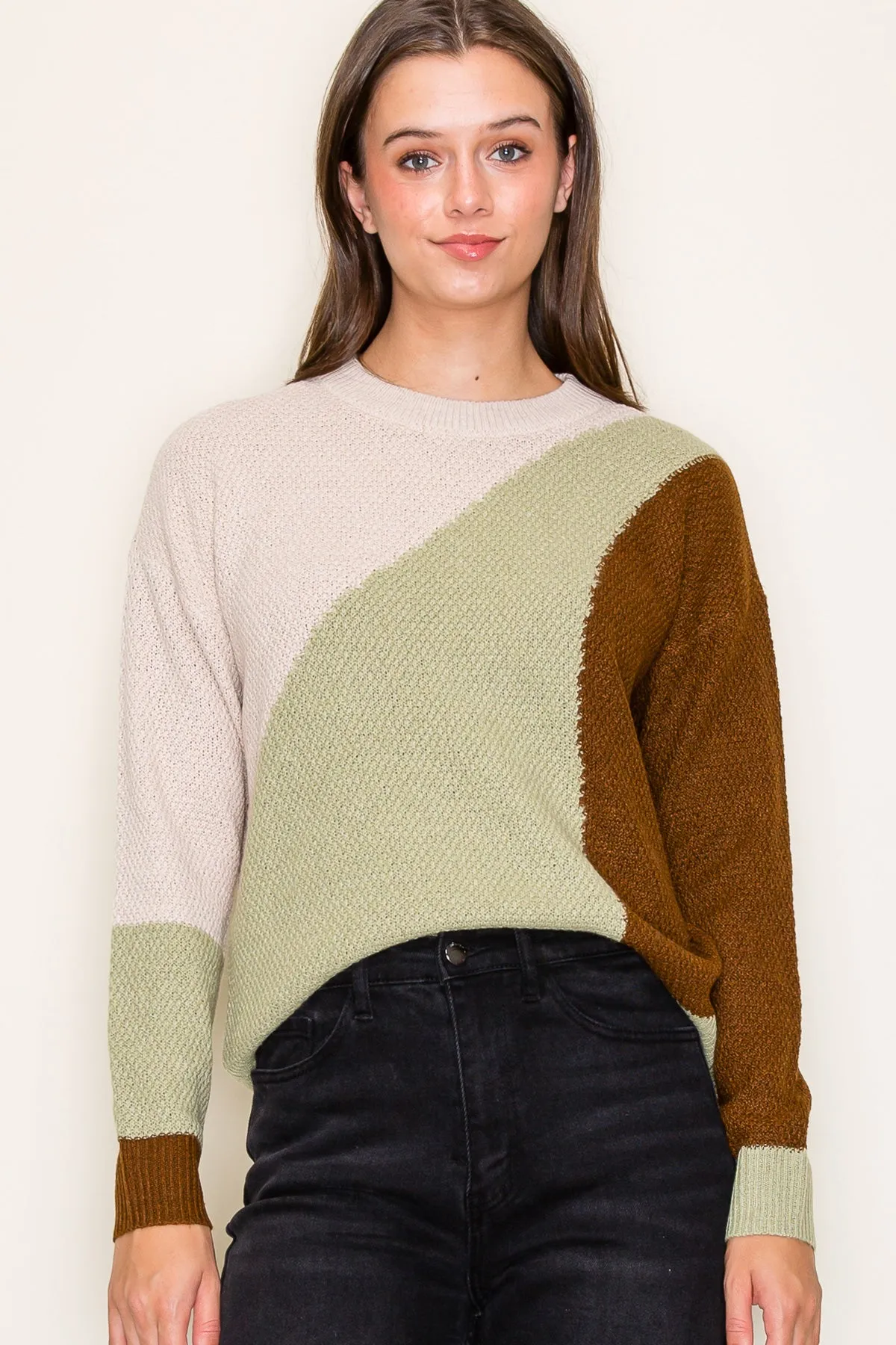 Sage Abstract Colorblock Sweater