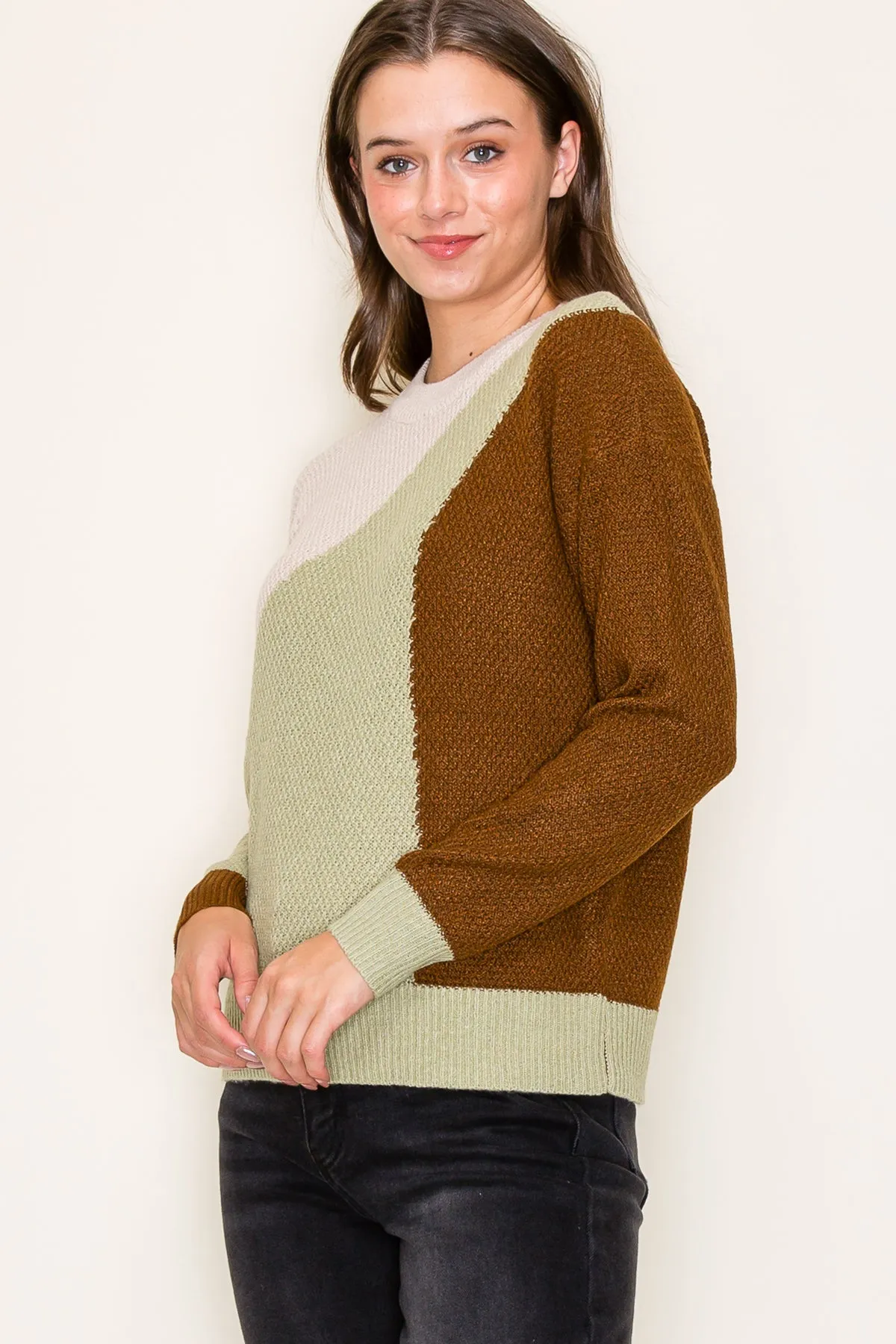 Sage Abstract Colorblock Sweater