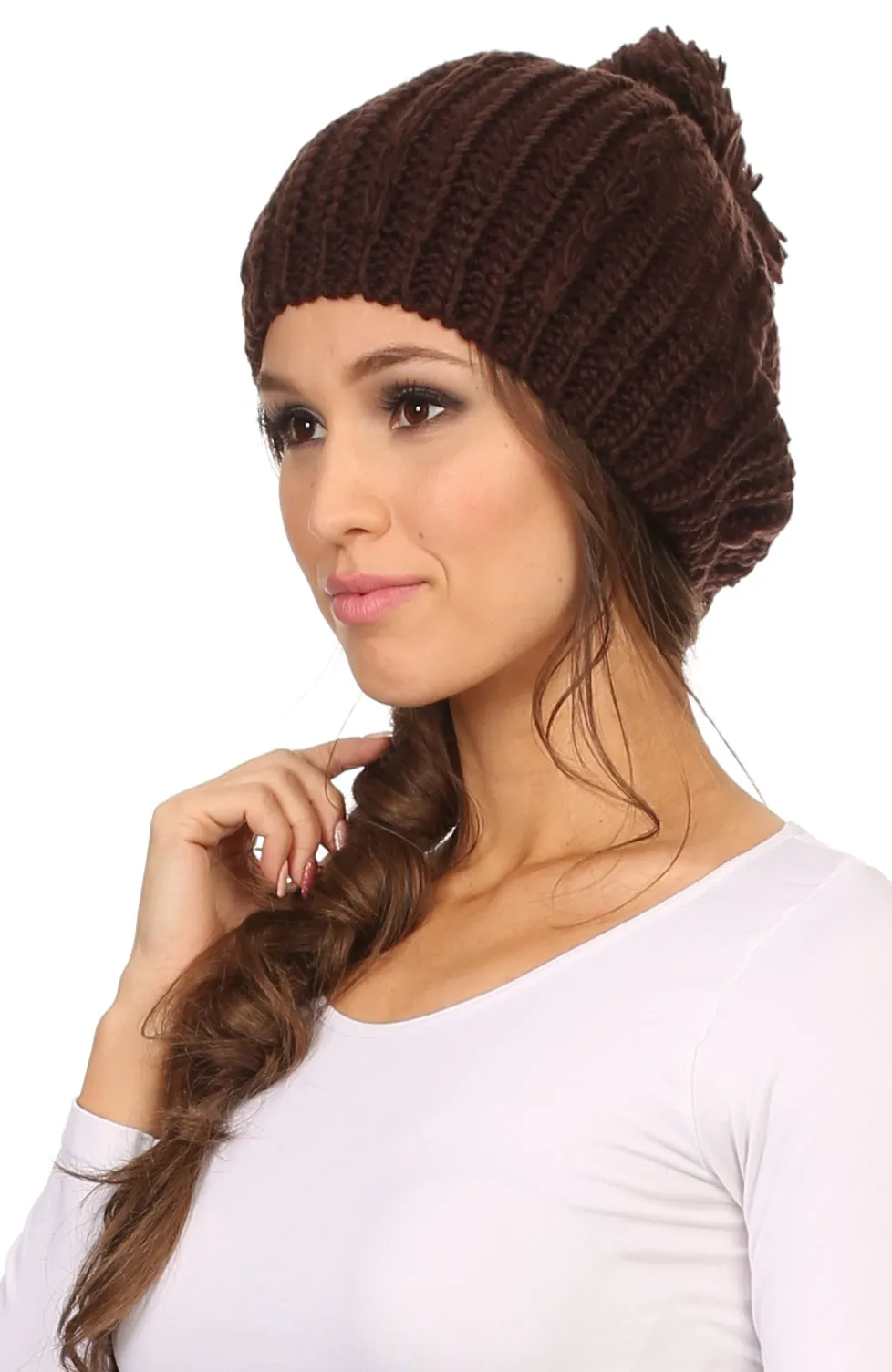 Sakkas Lax Wide Unisex Cable Knit Large Pom Pom Bobble Beanie Hat Cap