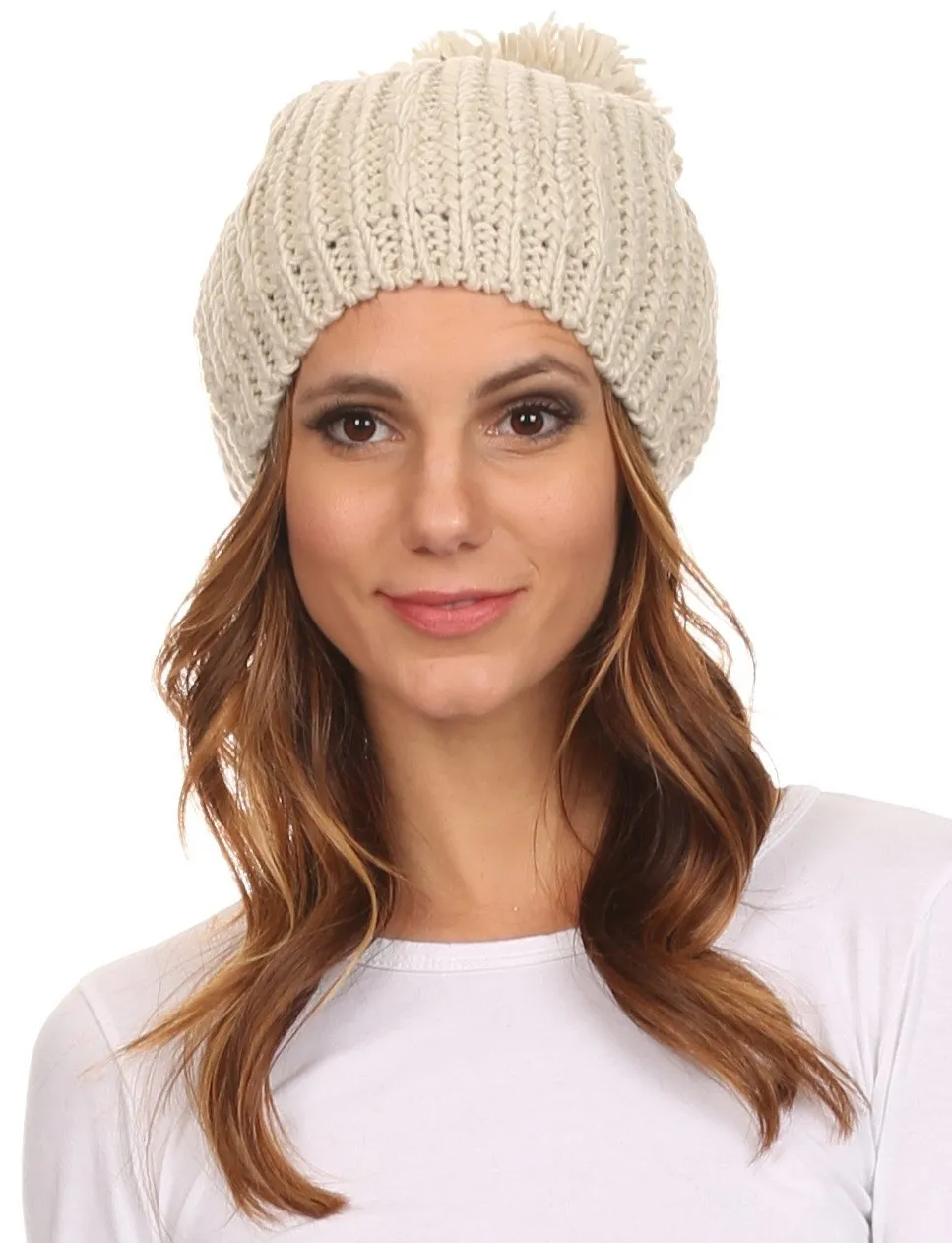 Sakkas Lax Wide Unisex Cable Knit Large Pom Pom Bobble Beanie Hat Cap