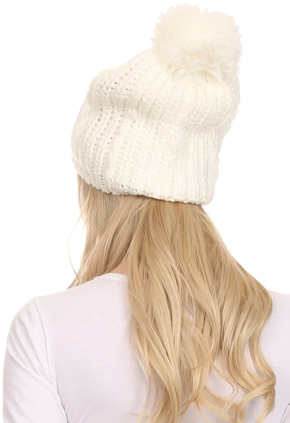 Sakkas Lax Wide Unisex Cable Knit Large Pom Pom Bobble Beanie Hat Cap