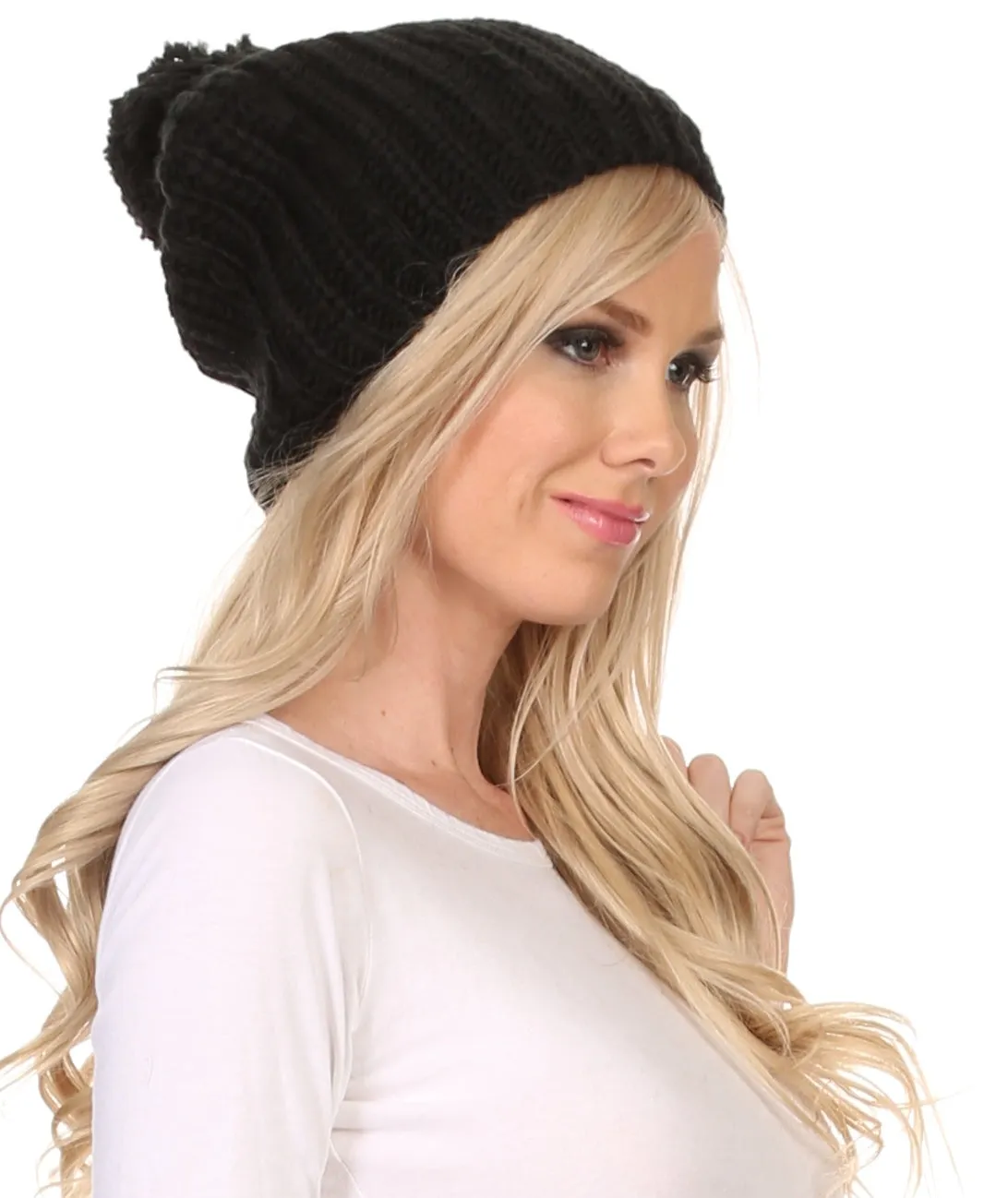 Sakkas Lax Wide Unisex Cable Knit Large Pom Pom Bobble Beanie Hat Cap