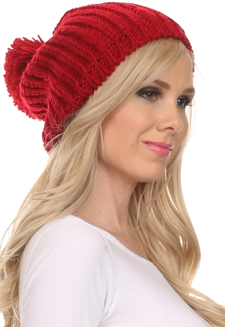 Sakkas Lax Wide Unisex Cable Knit Large Pom Pom Bobble Beanie Hat Cap