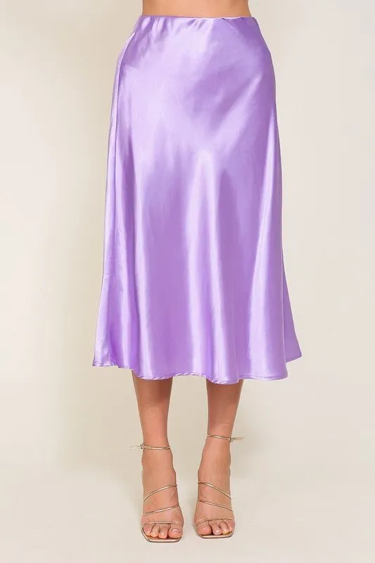 Satin Midi Flare Skirt