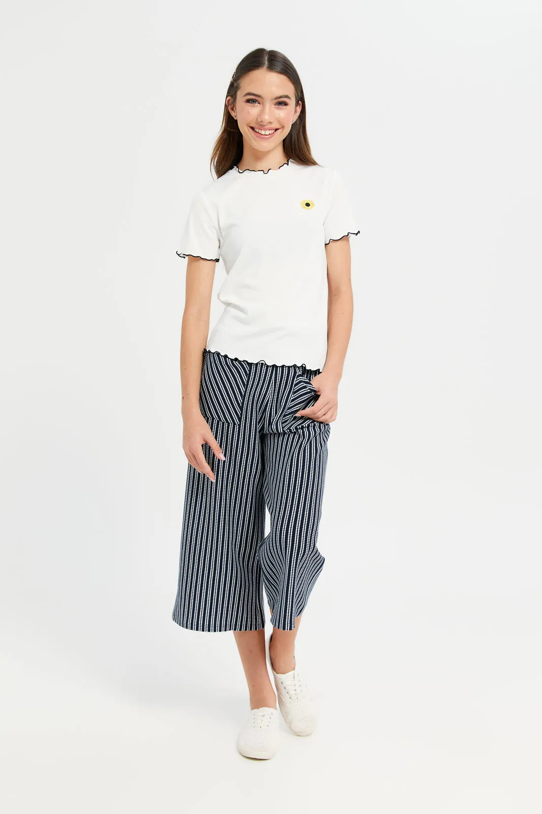 Senior Girls Navy And White Striped Culottes