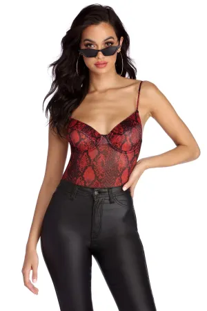 Sexy Snake Print Mesh Bodysuit