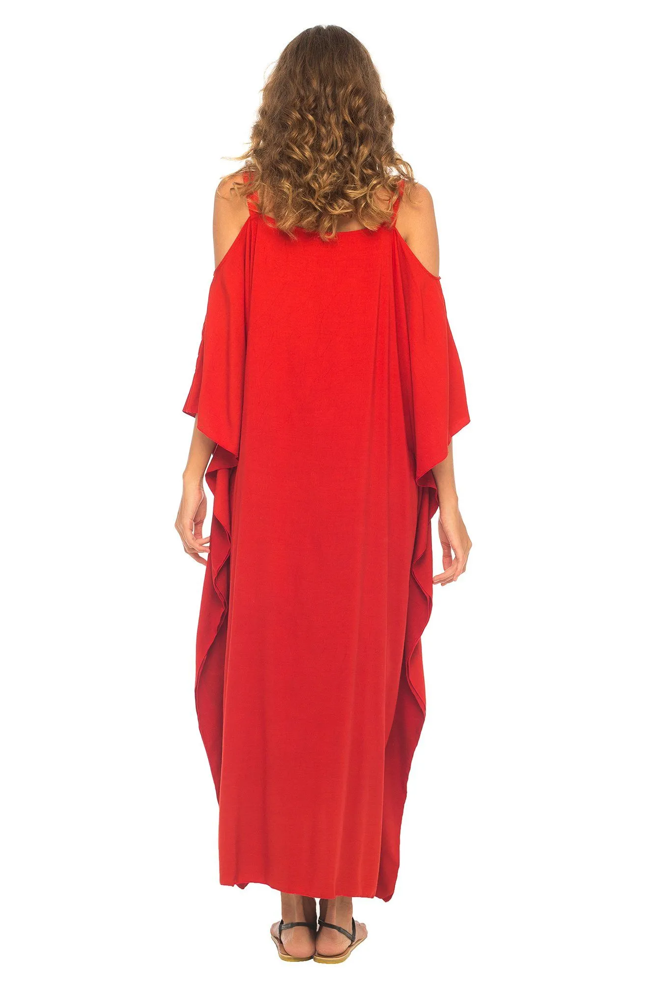 SHU-SHI Women's Kaftan Maxi Dress - Cold Shoulder, Casual Long Beach Cover-Up, Plus Size Caftan