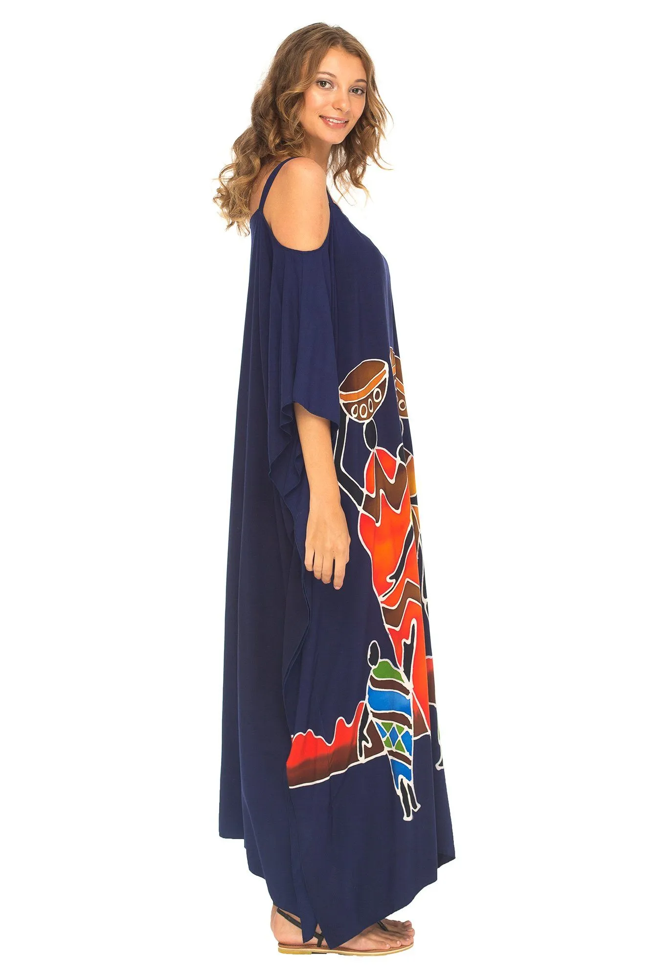 SHU-SHI Women's Kaftan Maxi Dress - Cold Shoulder, Casual Long Beach Cover-Up, Plus Size Caftan