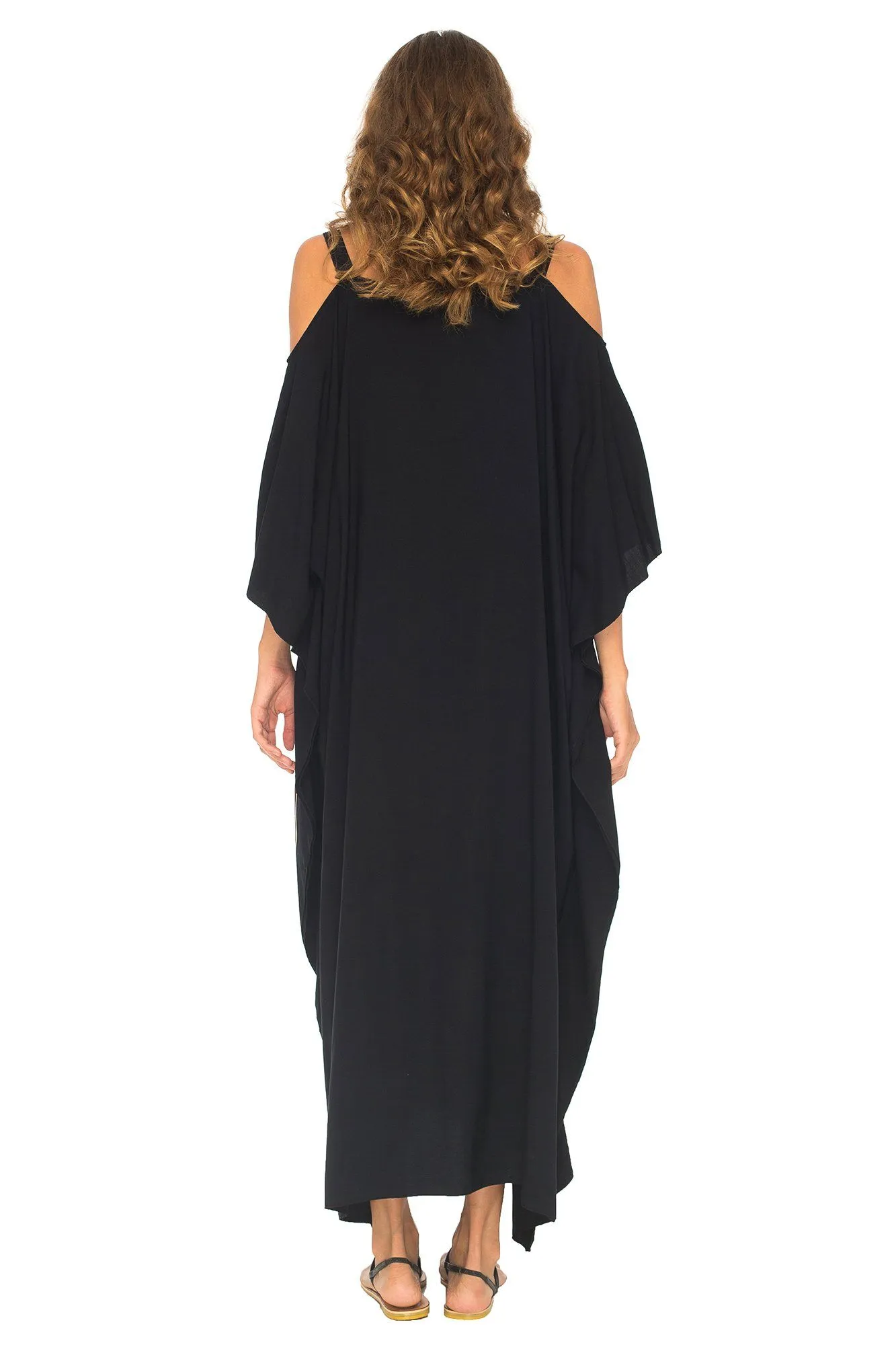 SHU-SHI Women's Kaftan Maxi Dress - Cold Shoulder, Casual Long Beach Cover-Up, Plus Size Caftan