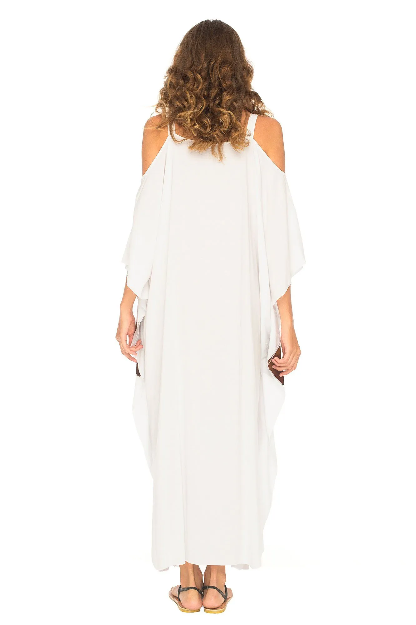 SHU-SHI Women's Kaftan Maxi Dress - Cold Shoulder, Casual Long Beach Cover-Up, Plus Size Caftan