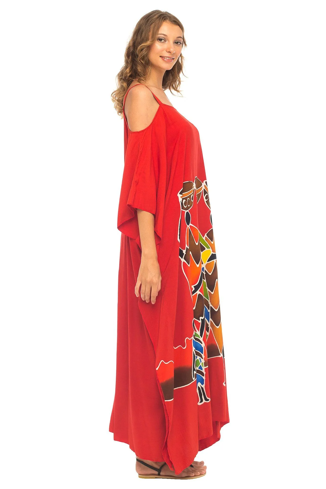 SHU-SHI Women's Kaftan Maxi Dress - Cold Shoulder, Casual Long Beach Cover-Up, Plus Size Caftan