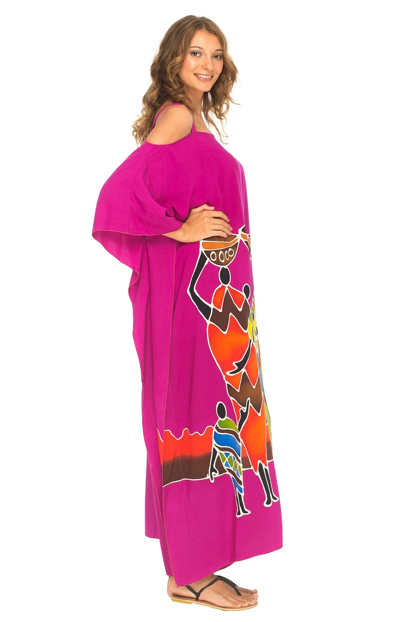 SHU-SHI Women's Kaftan Maxi Dress - Cold Shoulder, Casual Long Beach Cover-Up, Plus Size Caftan