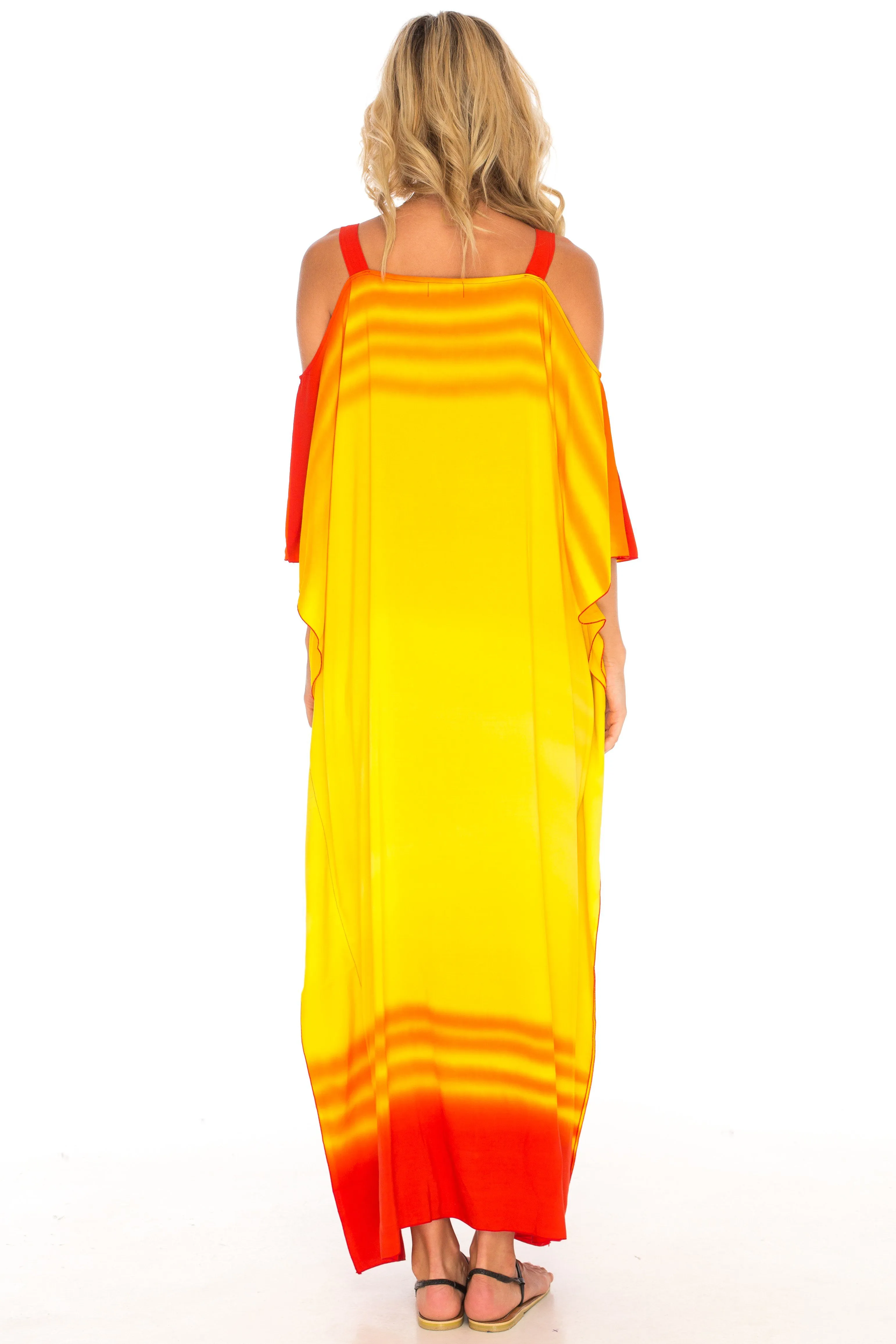 SHU-SHI Women's Kaftan Maxi Dress - Cold Shoulder, Casual Long Beach Cover-Up, Plus Size Caftan