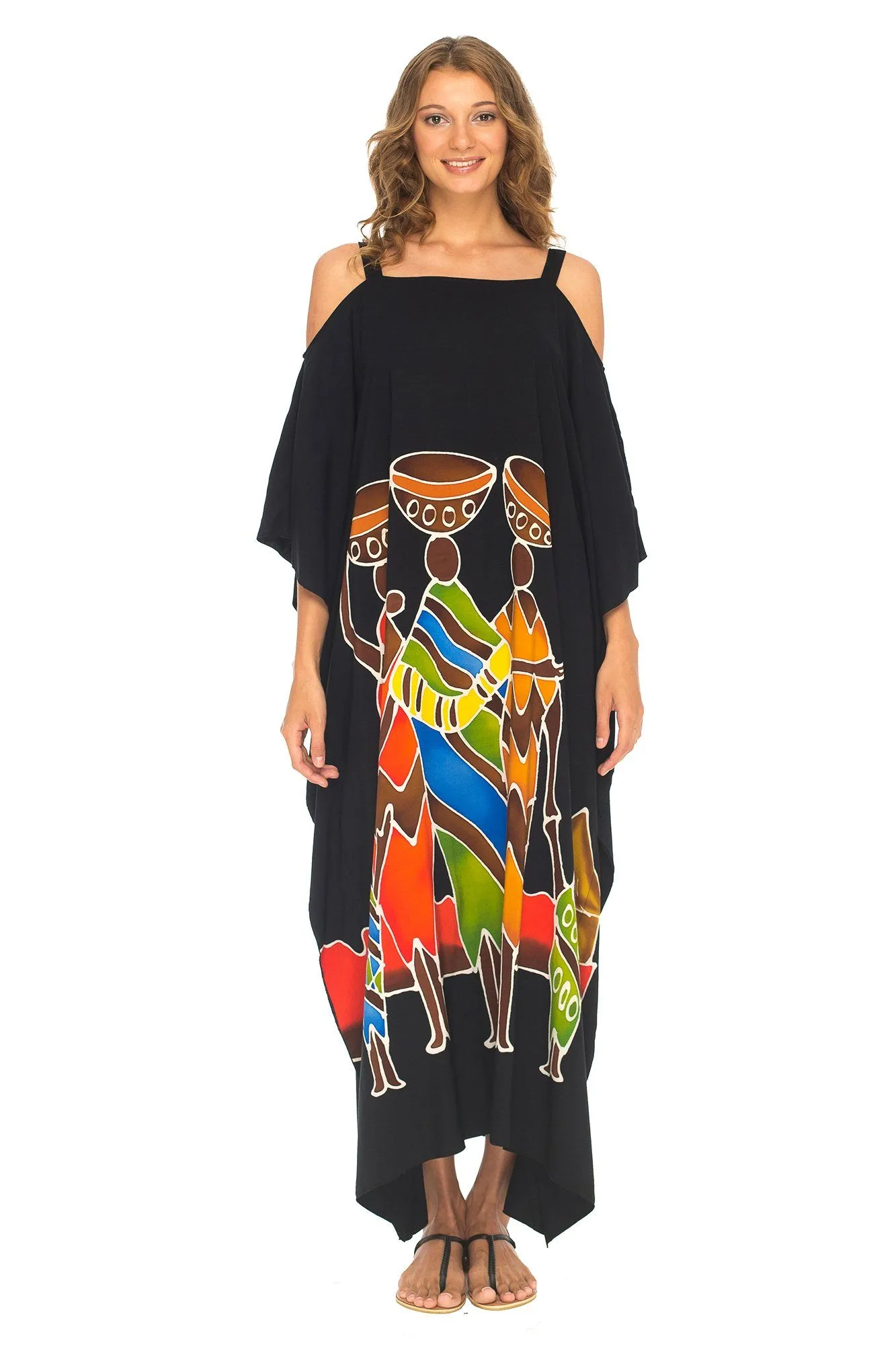 SHU-SHI Women's Kaftan Maxi Dress - Cold Shoulder, Casual Long Beach Cover-Up, Plus Size Caftan