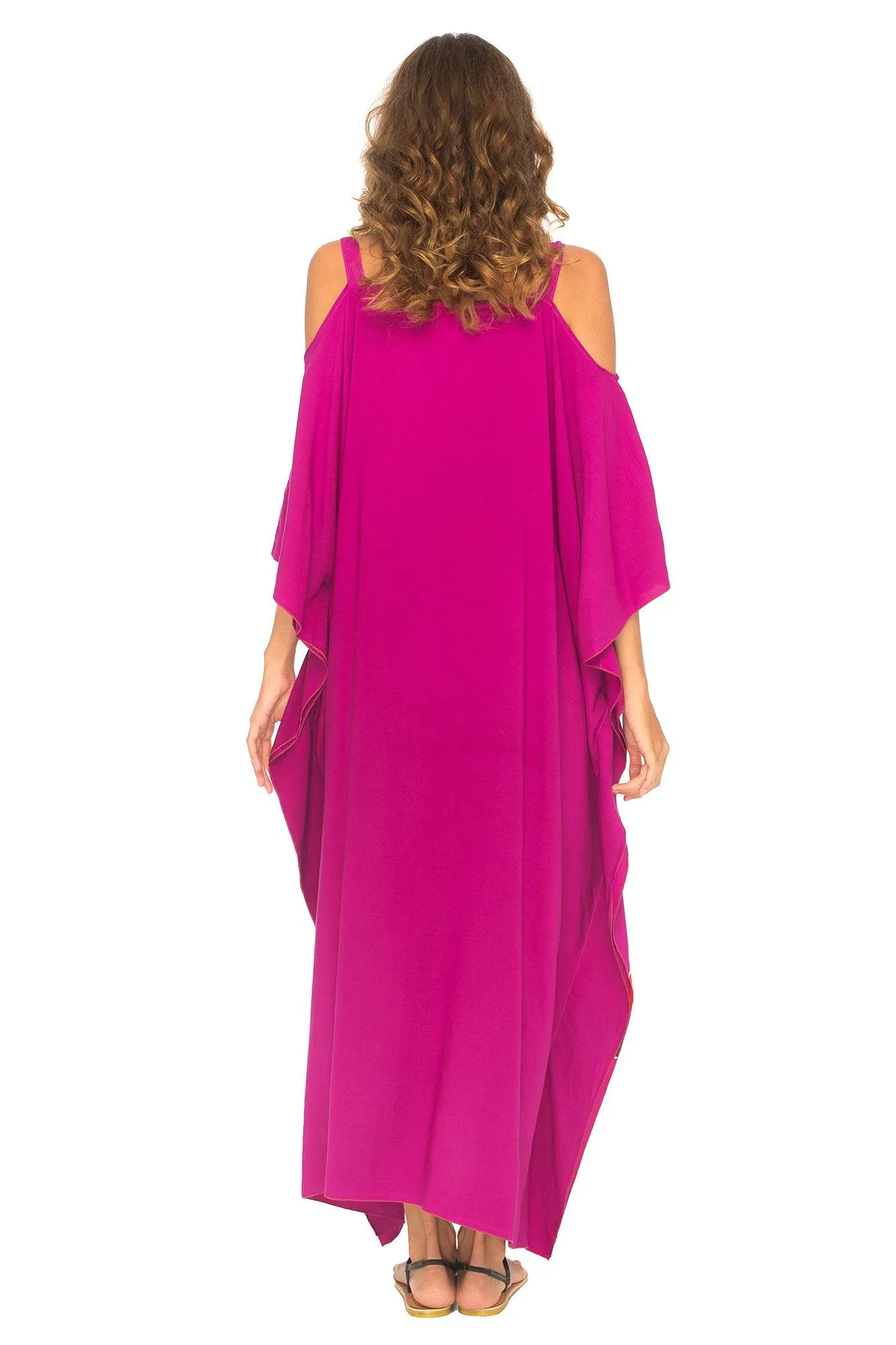 SHU-SHI Women's Kaftan Maxi Dress - Cold Shoulder, Casual Long Beach Cover-Up, Plus Size Caftan