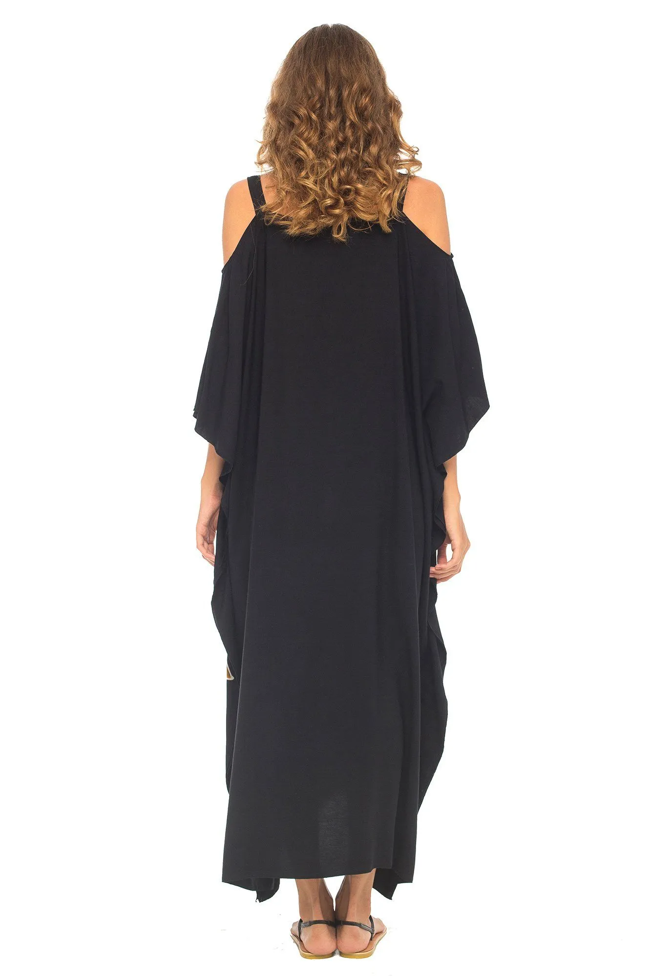 SHU-SHI Women's Kaftan Maxi Dress - Cold Shoulder, Casual Long Beach Cover-Up, Plus Size Caftan