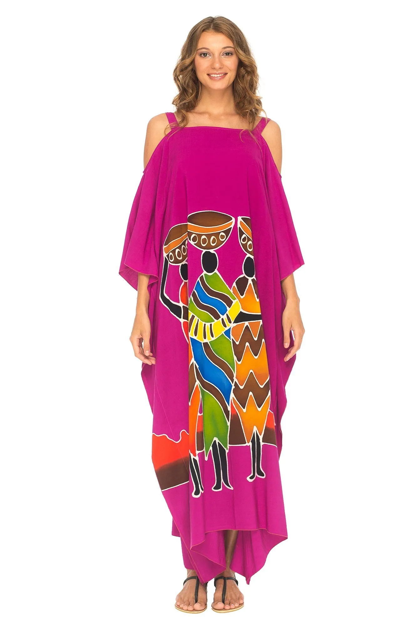 SHU-SHI Women's Kaftan Maxi Dress - Cold Shoulder, Casual Long Beach Cover-Up, Plus Size Caftan