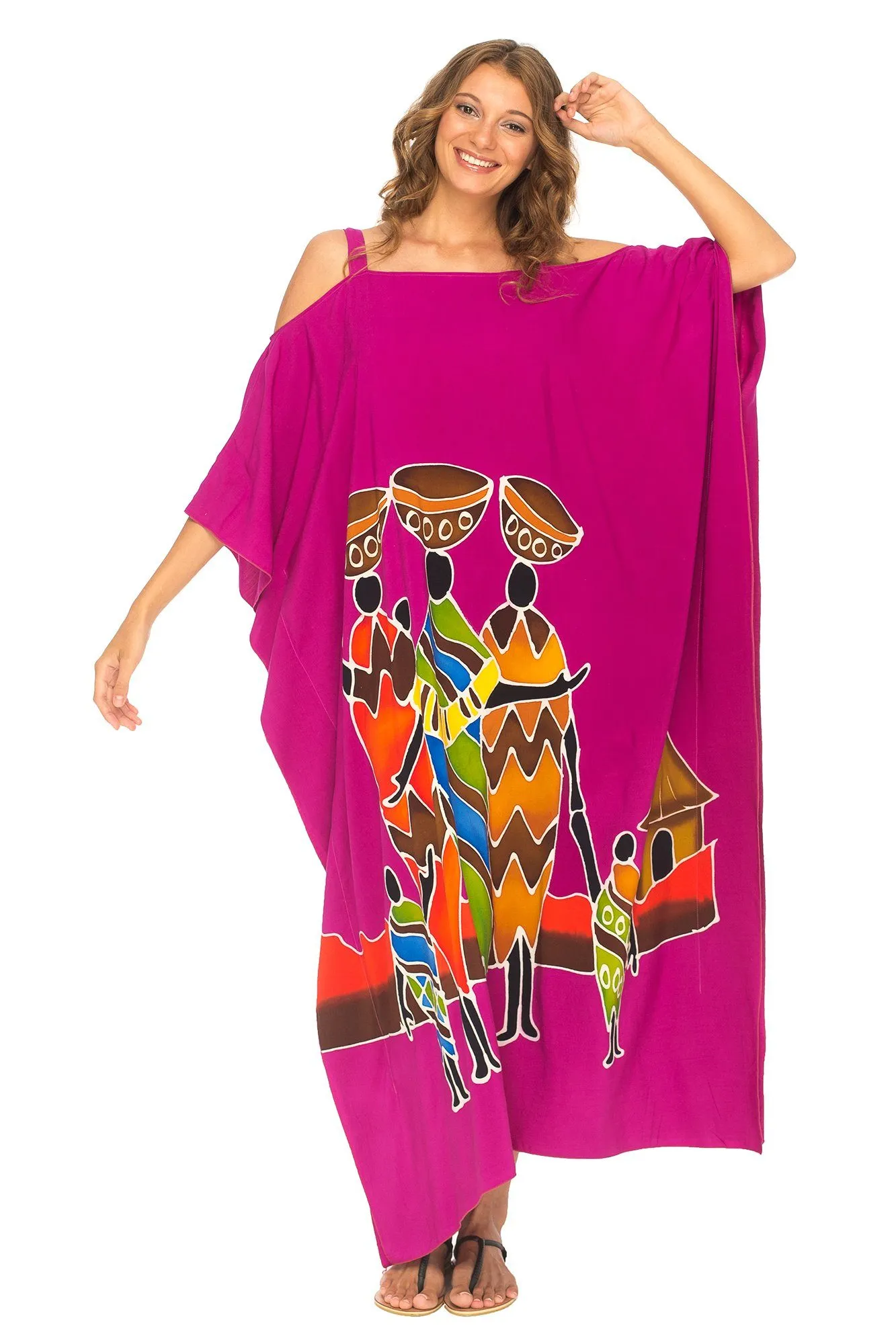 SHU-SHI Women's Kaftan Maxi Dress - Cold Shoulder, Casual Long Beach Cover-Up, Plus Size Caftan