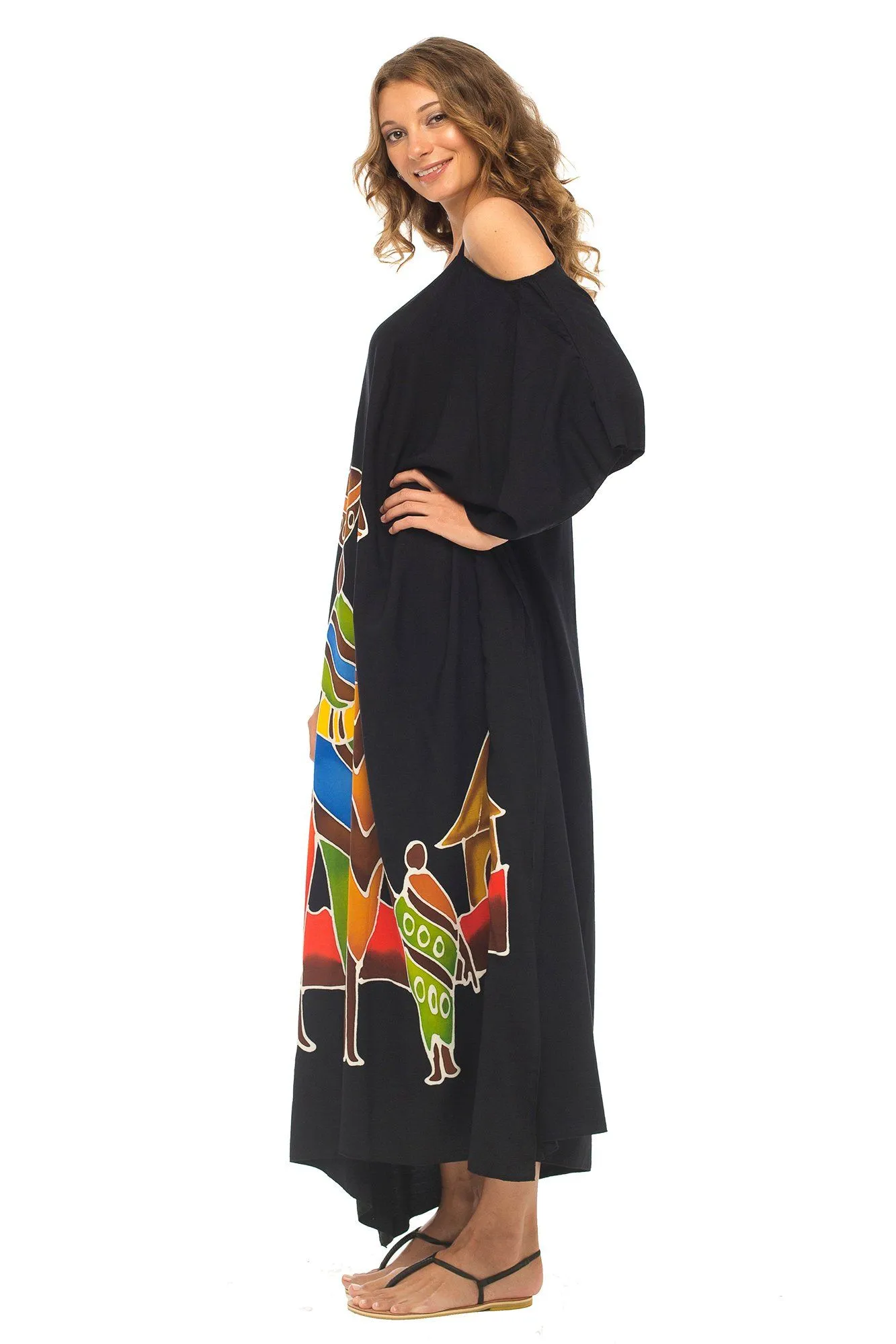 SHU-SHI Women's Kaftan Maxi Dress - Cold Shoulder, Casual Long Beach Cover-Up, Plus Size Caftan