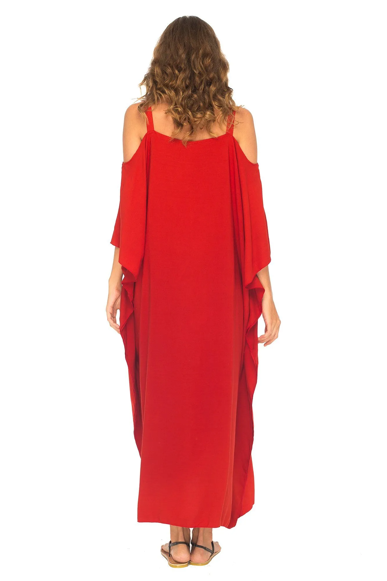 SHU-SHI Women's Kaftan Maxi Dress - Cold Shoulder, Casual Long Beach Cover-Up, Plus Size Caftan