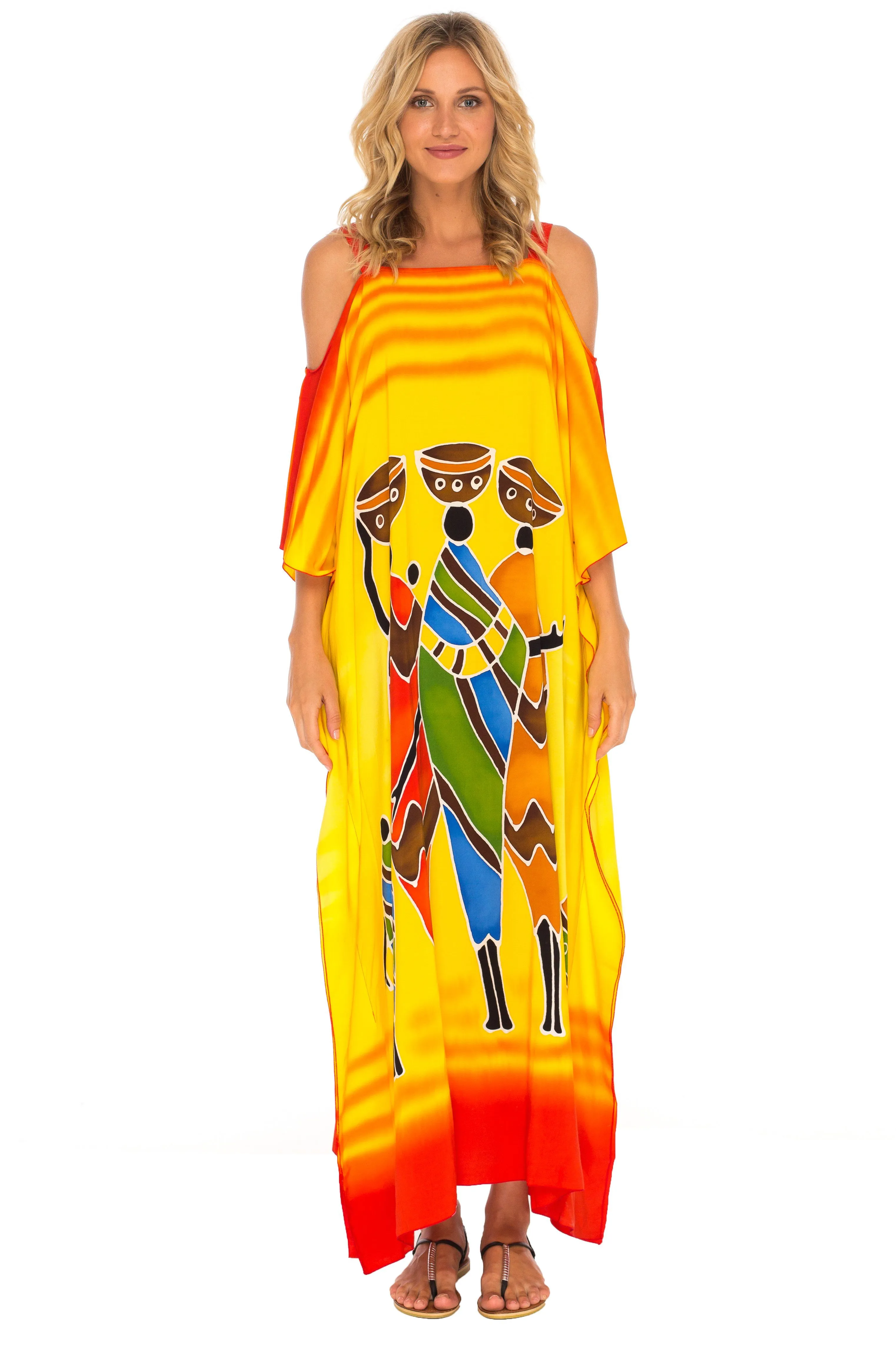 SHU-SHI Women's Kaftan Maxi Dress - Cold Shoulder, Casual Long Beach Cover-Up, Plus Size Caftan