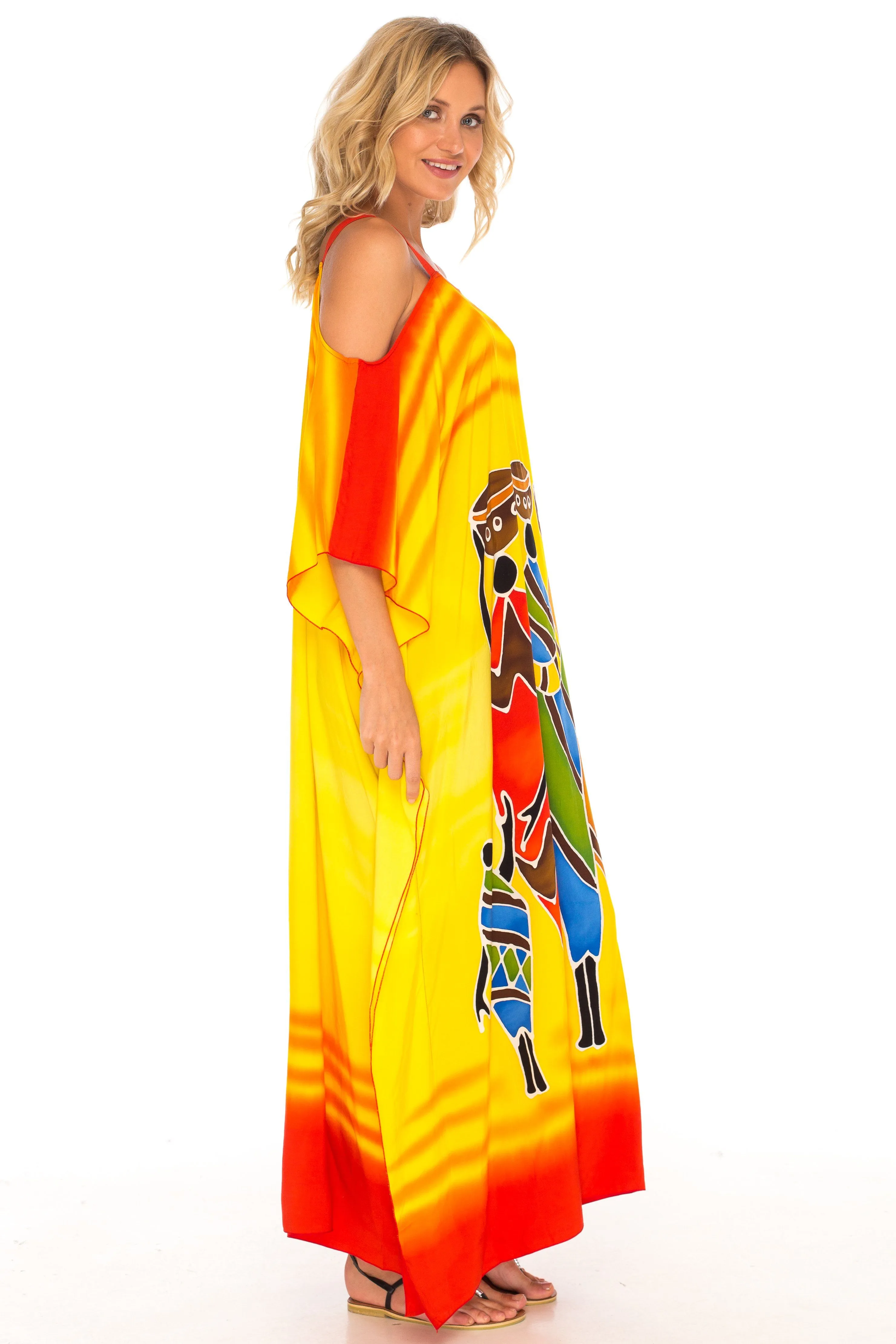 SHU-SHI Women's Kaftan Maxi Dress - Cold Shoulder, Casual Long Beach Cover-Up, Plus Size Caftan