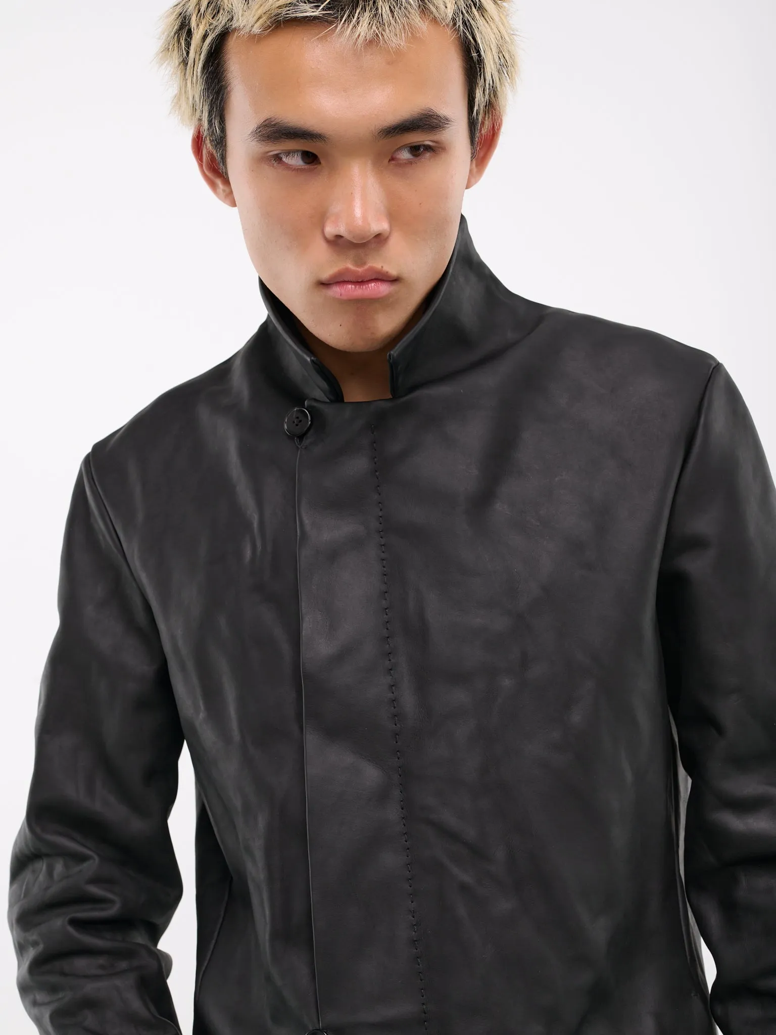 Stand Collar Leather Coat (C125Z-VA-1-0-BLACK)