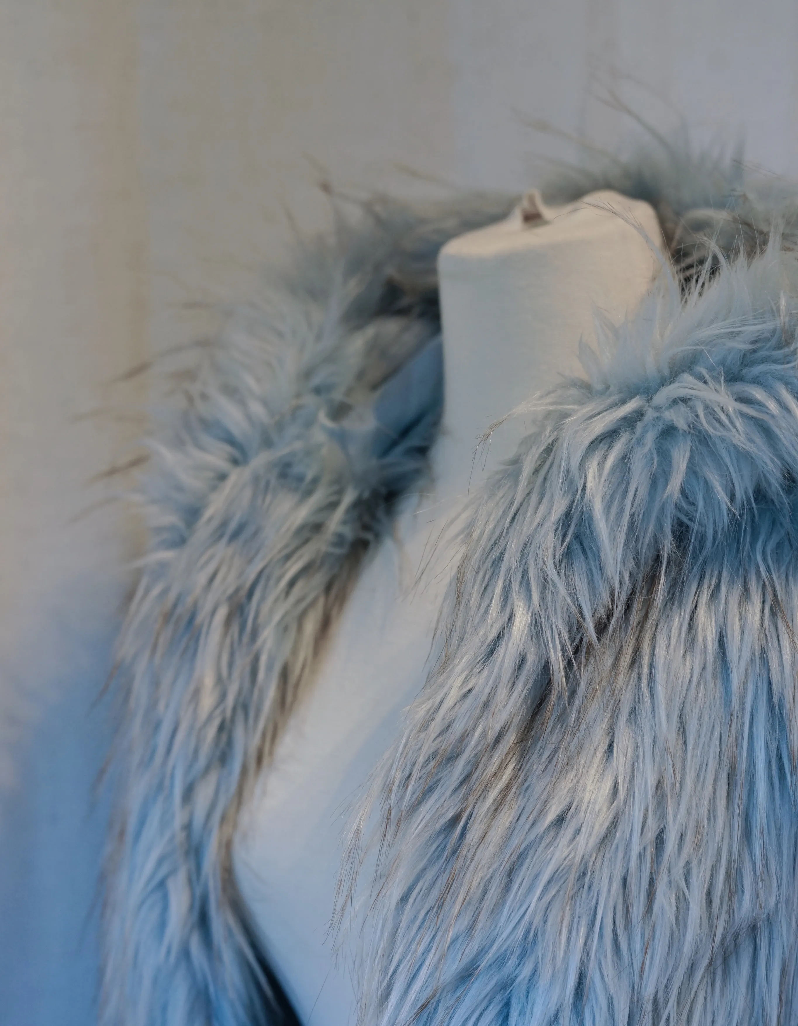 Steel Blue and Sparse Black Accent Mixed Faux Fur Coat with Hood