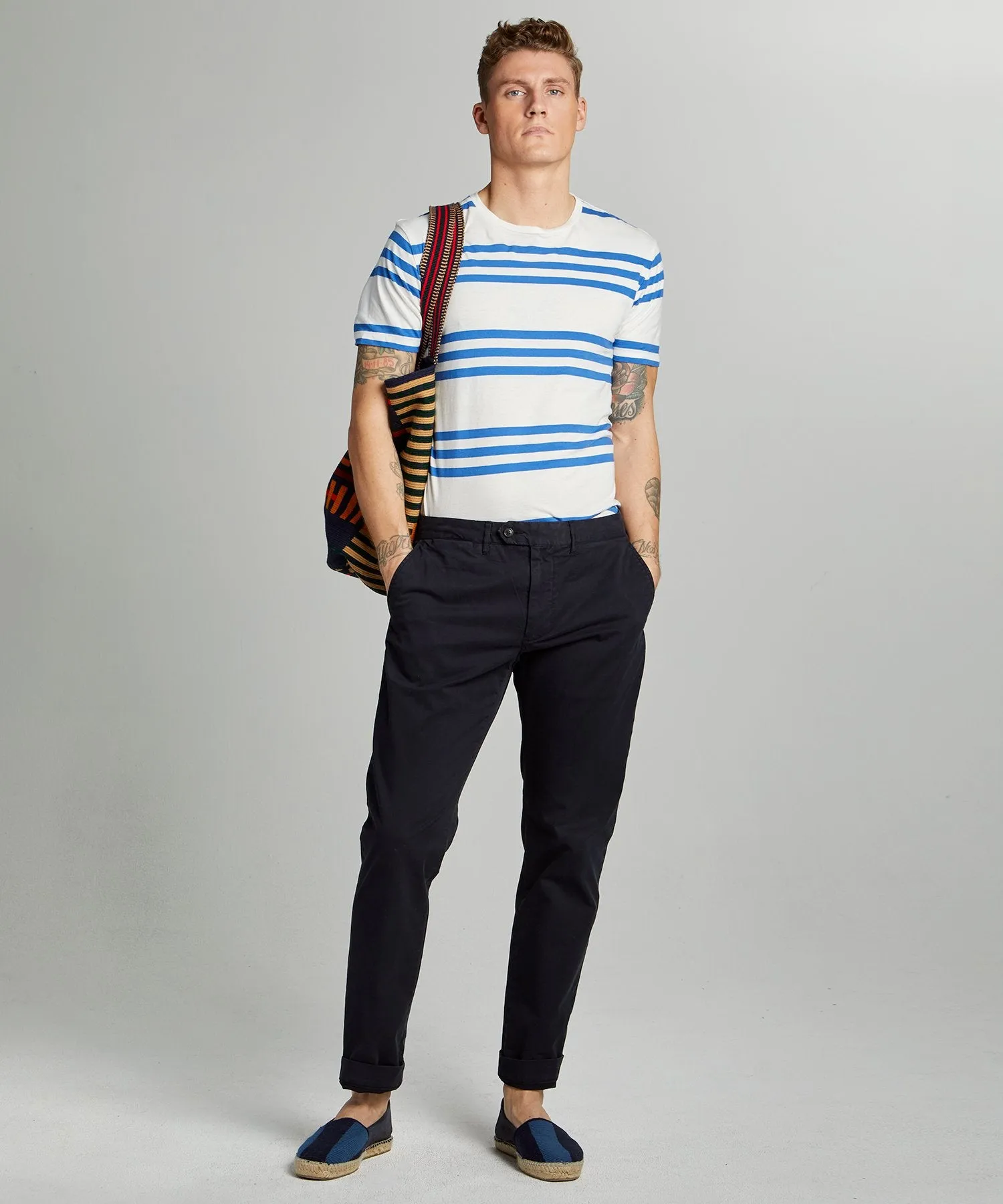 Straight Fit Tab front Stretch Chino in Navy