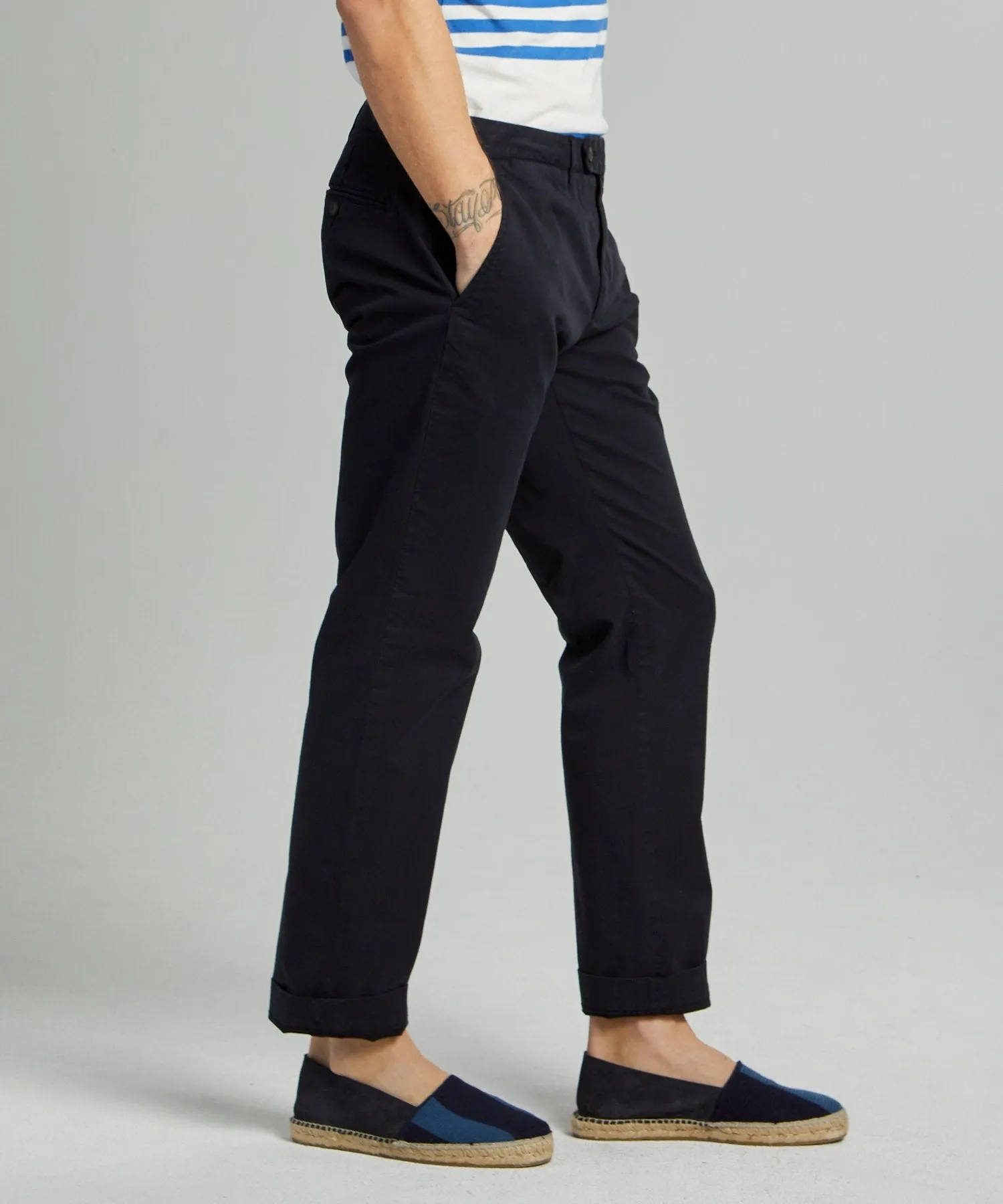 Straight Fit Tab front Stretch Chino in Navy