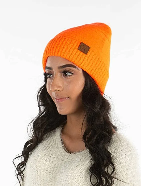 Super Soft Knit Boucle Beanie - Neon Orange (No Pom)