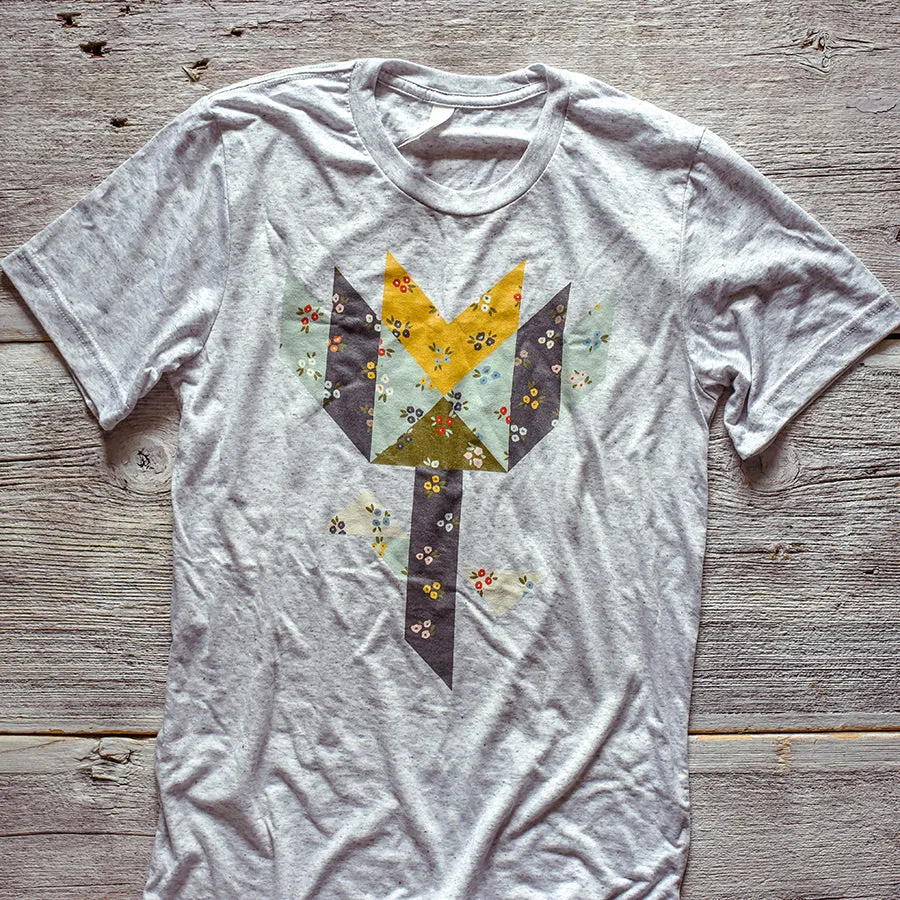 Sweet Floral Fill Quilt Flower Triblend Tee / T Shirt