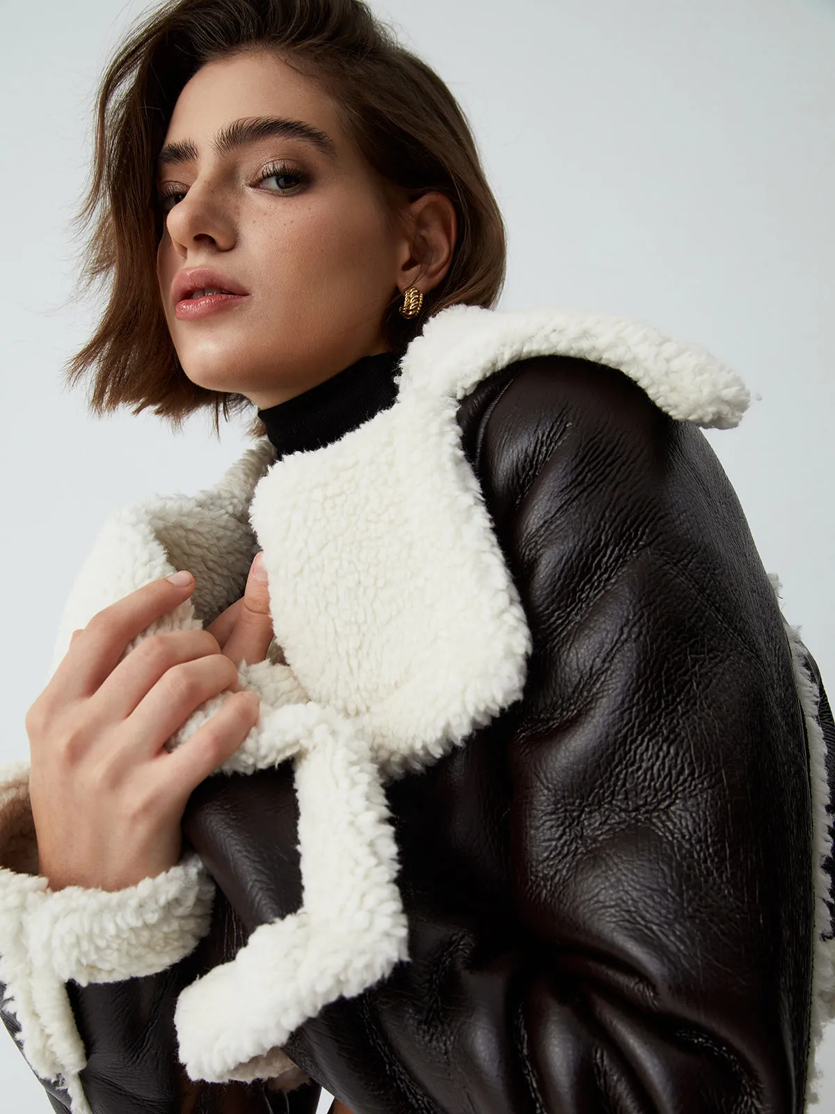 TastyHottie - Notable Mentions Sherpa Lined Shearling Leather Flight Jacket