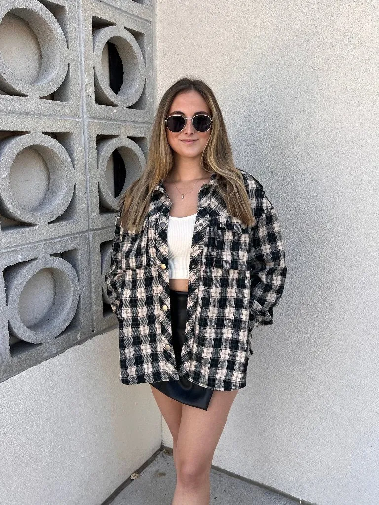 TATUM PLAID SHACKET IN BLACK