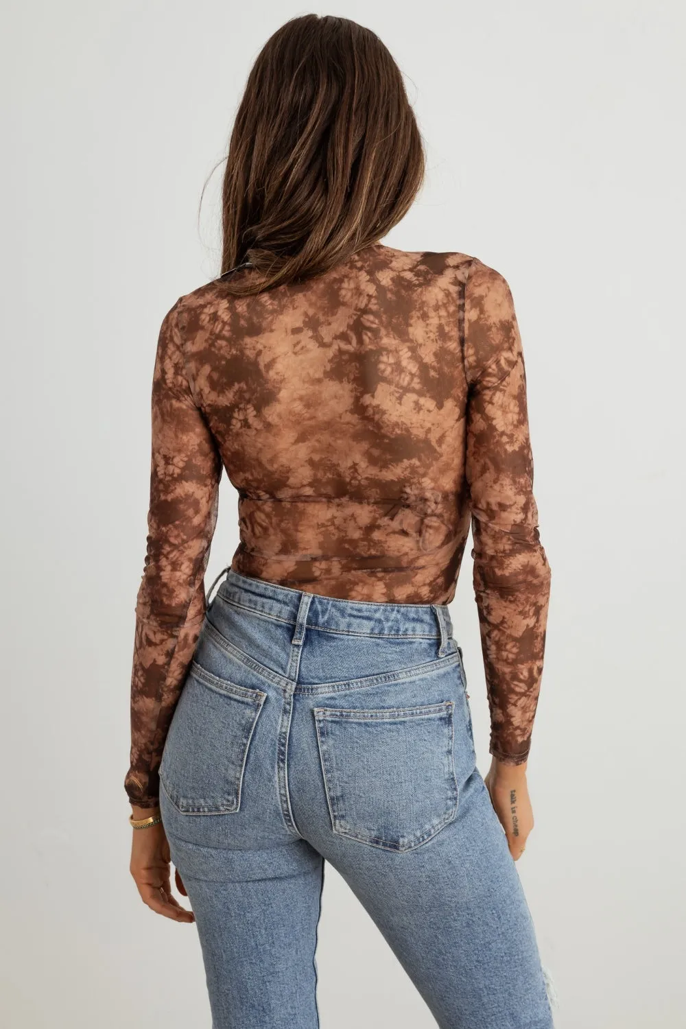 TEEK - Hera Abstract Mesh Lace-Up Long Sleeve Bodysuit