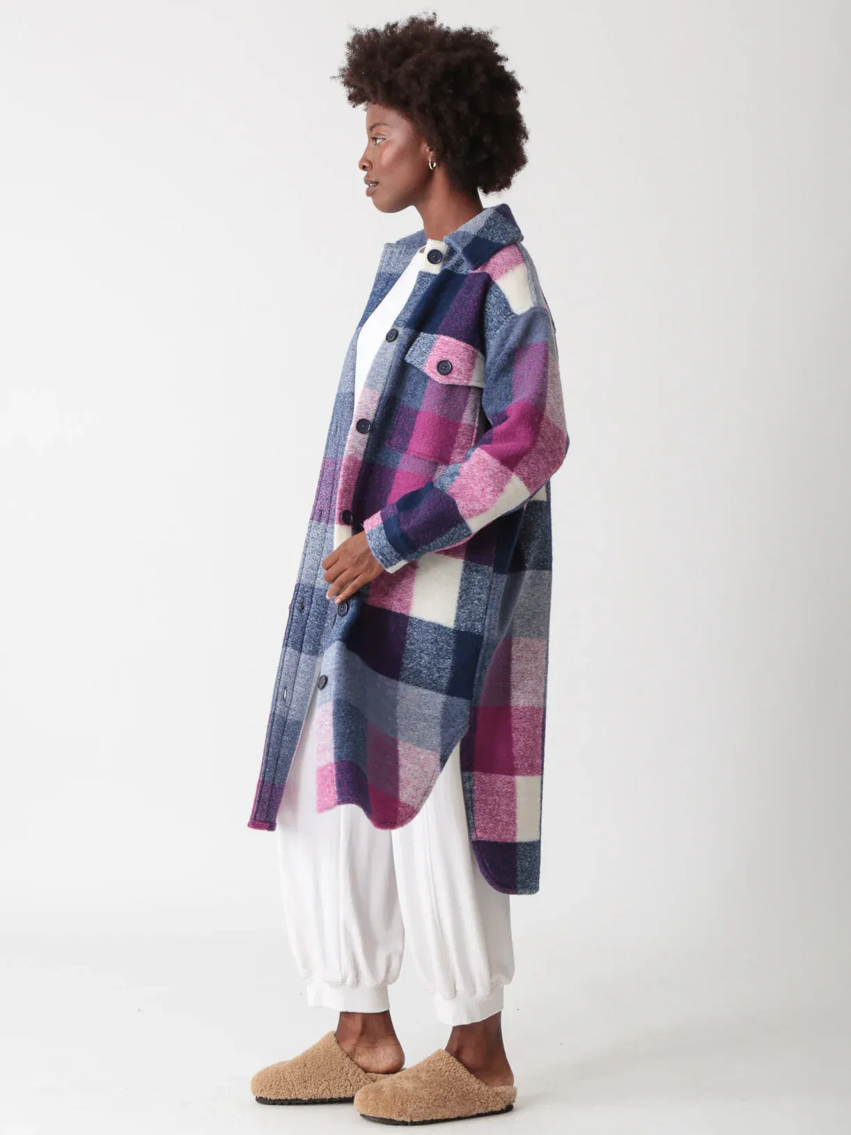 The Capitola Long Shacket -Plaid Berry