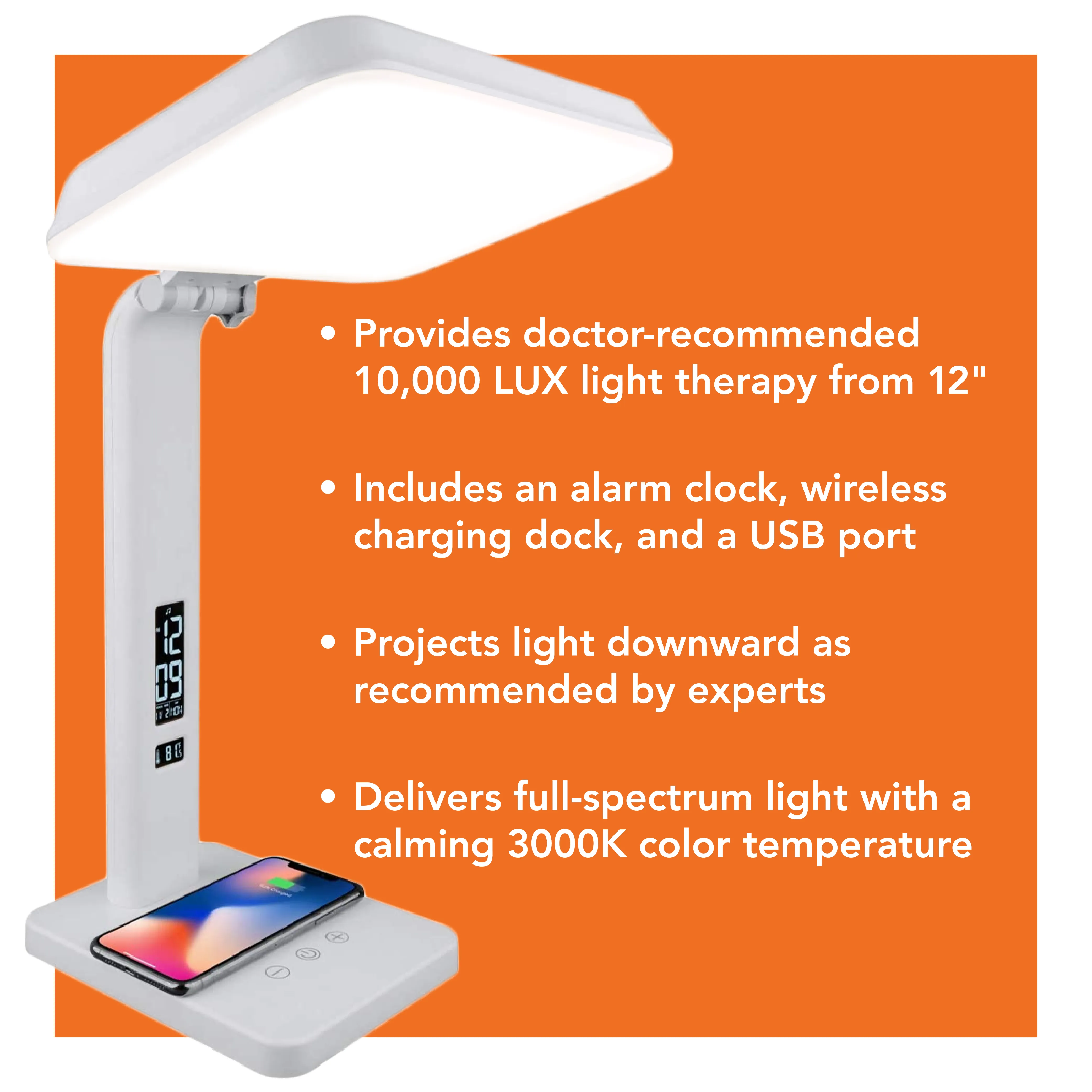 TheraLite Aura Qi Light Therapy Lamp With Alarm Clock And Phone Charger